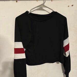 Black Long Sleeve Tee with Red and White Stripes